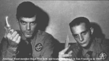 American Fromt member Boyd Rice (left) and AF leader Bob Heick in San Francisco in 1989